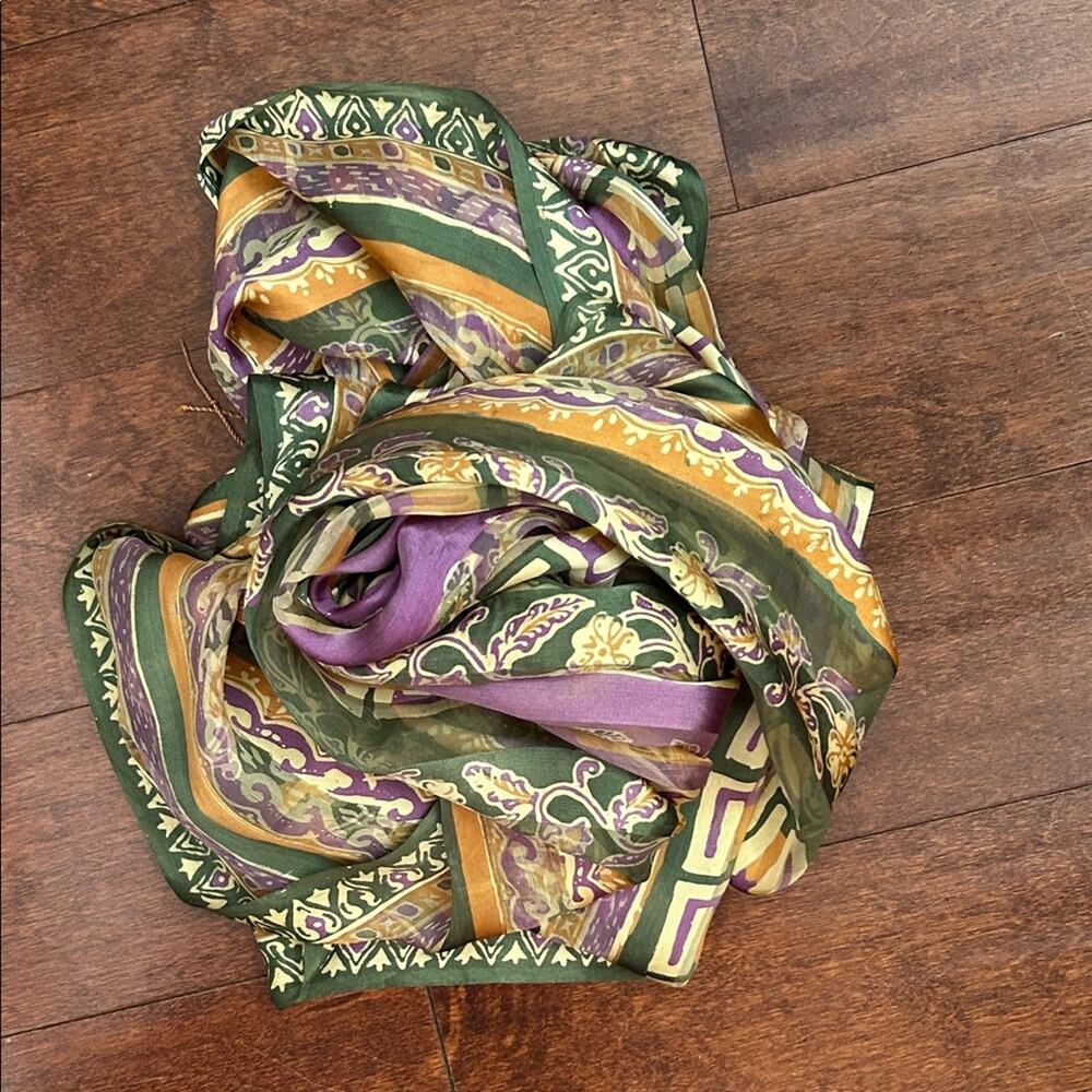 Oversized Bohemian Multicolor Patterned Silky Scarf - Picture 5 of 15